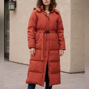 VTG 70s U-CAMPUS Burnt Orange Full Length Maxi Puffer Coat - Small